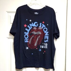 Women's Rolling Stones Rhinestone Stud Graphic Band Tee